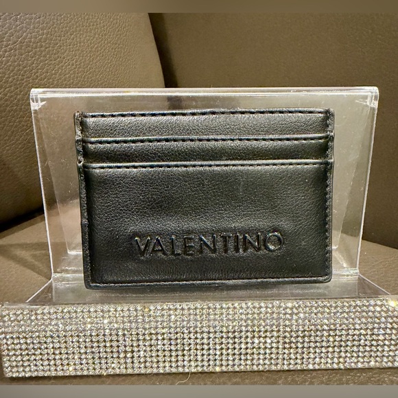 Valentino Black Embossed Leather Card Holder